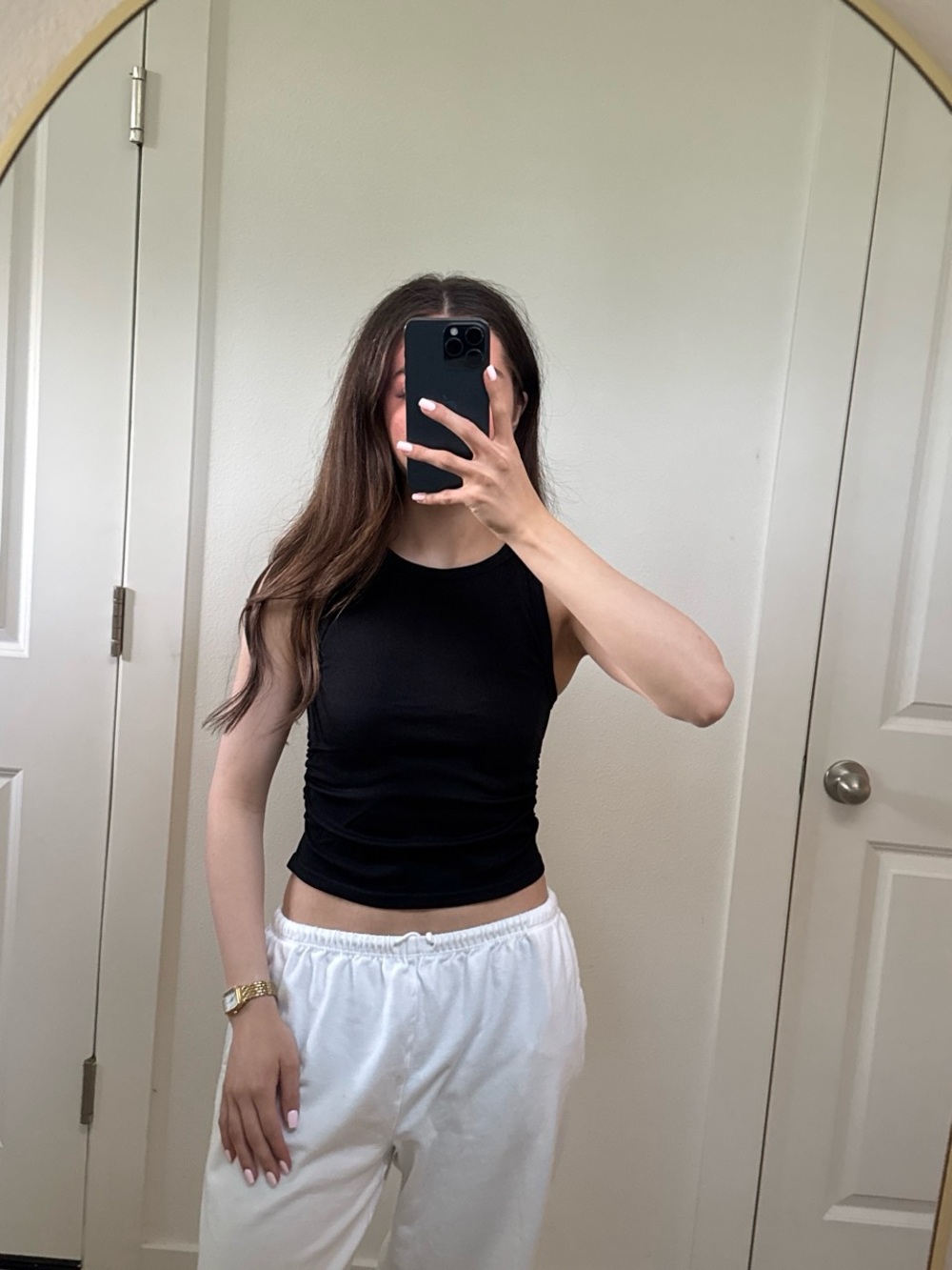 Amazon Black Ribbed High-Neck Crop Tank